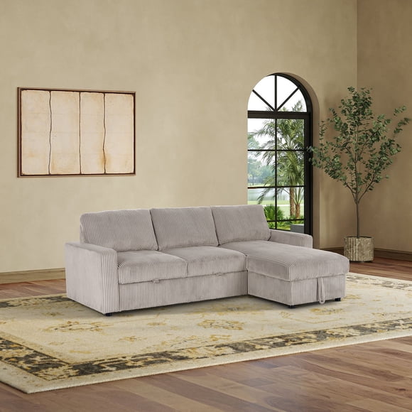 Haven Corduroy 2-Piece Reversible Sleeper Sectional with Storage Chaise