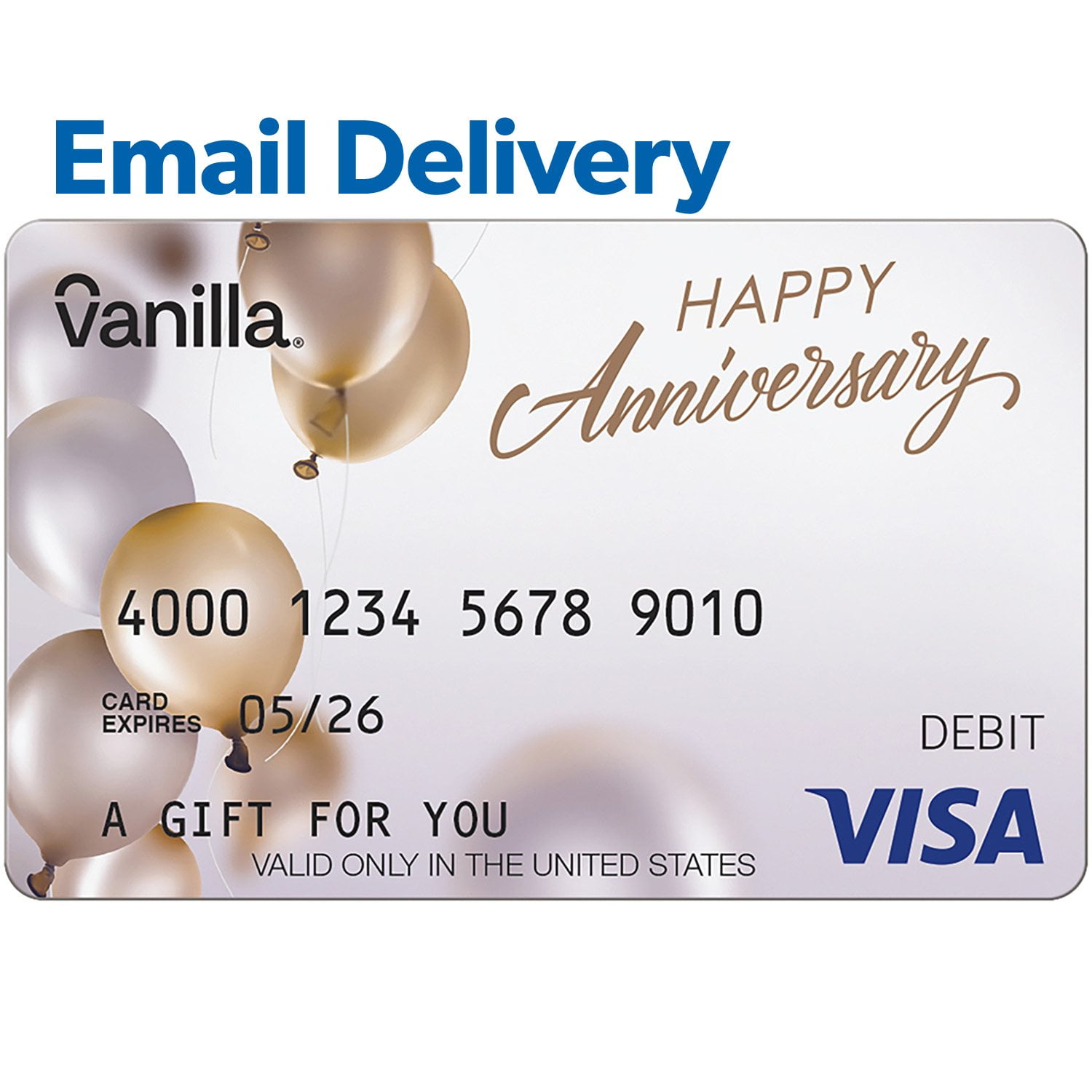 Vanilla Visa Anniversary Email Delivery Gift Card, Various Amounts
