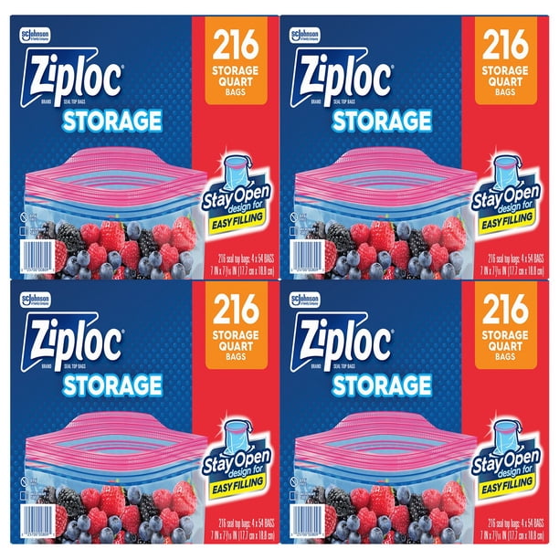 Ziploc Brand Quart Storage Bags, Stay Open Design, Easy to Fill