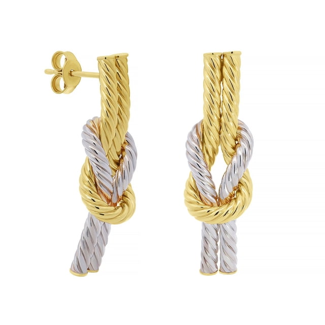 Two-Tone Ribbed Interlock Earrings in Italian Sterling Silver and 14K Gold
