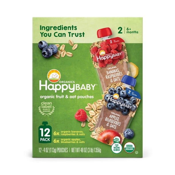 HappyBABY Organics Clearly Crafted Fruit & Oat Pouches, Variety Pack, 12  ct., 4 oz