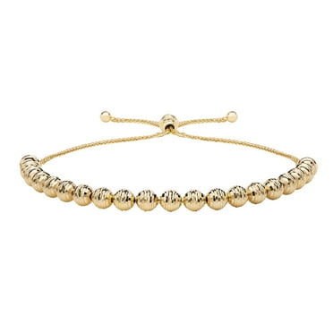 Diamond Cut Bead Bolo Bracelet in 14K Gold