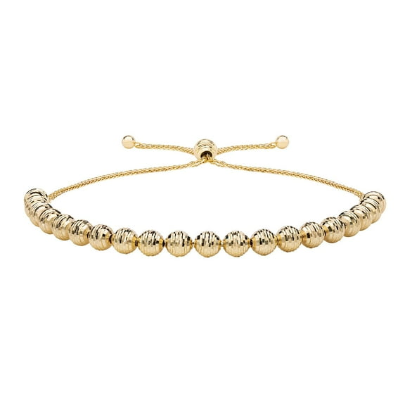 Diamond Cut Bead Bolo Bracelet in 14K Gold