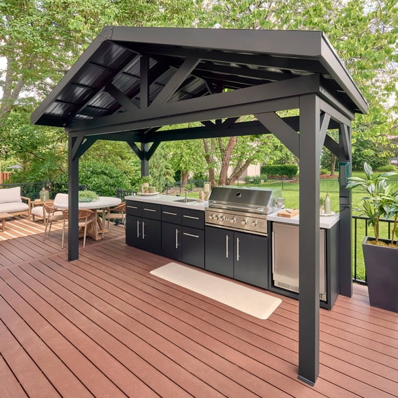 Range Covered Linear Outdoor Kitchen w/ Grill & Refrigerator
