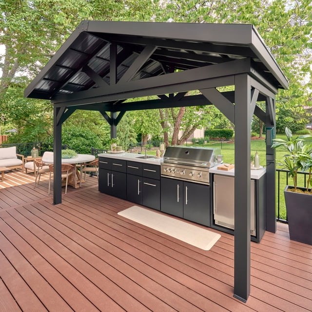 Range Covered Linear Outdoor Kitchen w/ Grill & Refrigerator