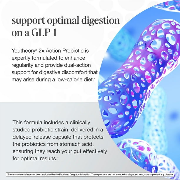 probiotics for glp-1 Youtheory 2x Action Probiotic GLP-1 Support Capsules, 75 ct