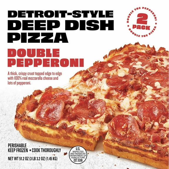 Detroit-Style Deep Dish Double Pepperoni Pizza, Frozen, 25.6 oz., 2 pk.