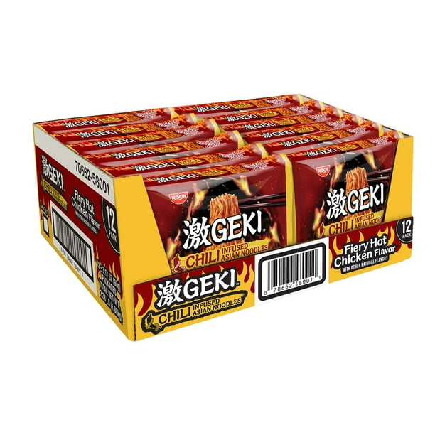 Nissin GEKI Chili Infused Asian Noodles, Fiery Hot Chicken 12 pk