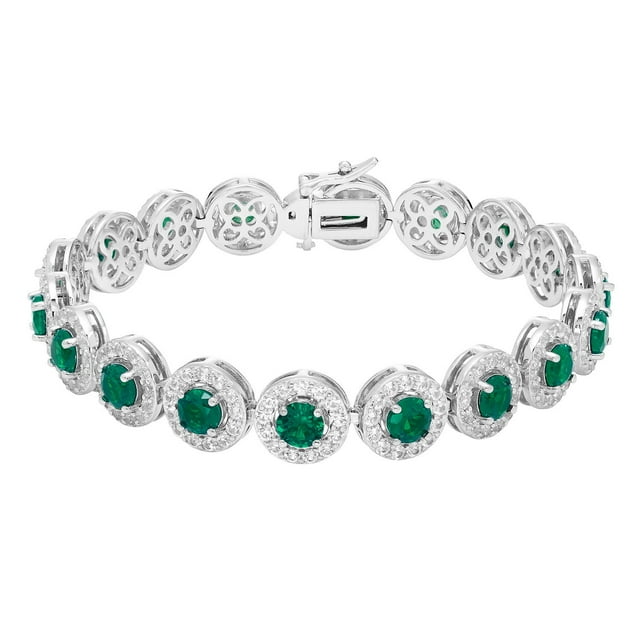 Round Cut Lab Created Gemstone Halo Tennis Bracelet