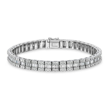 6.90 CT. TW Round and Baguette Cut Diamond Bracelet in 18K Gold