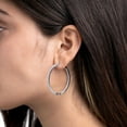 thumbnail image 5 of Round Cut Lab Created White Sapphire Hoop Earrings in Sterling Silver, 5 of 7