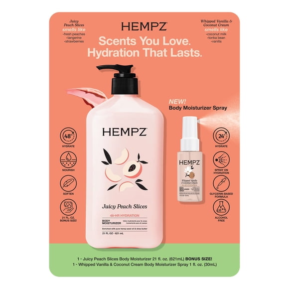 Hempz Juicy Peach Lotion and  Vanilla & Coconut Moisturizer Spray Set