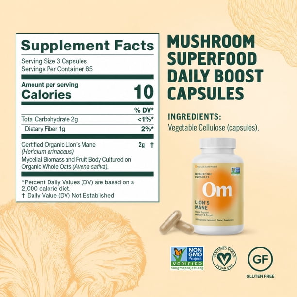 glp 1 mushroom supplement Om Mushroom Superfood Lion's Mane Capsules, 195 ct