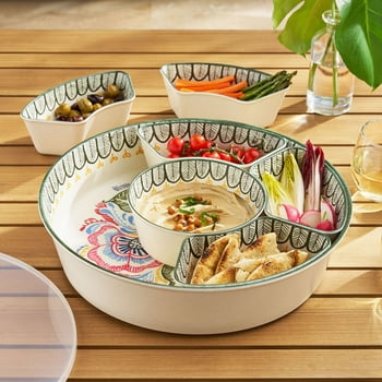 Member's Mark 6-Section Bamboo Melamine Serving Platter with Lazy Susan Base and Storage Lid