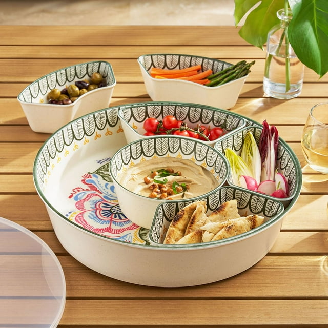 Member's Mark 6-Section Bamboo Melamine Serving Platter with Lazy Susan Base and Storage Lid