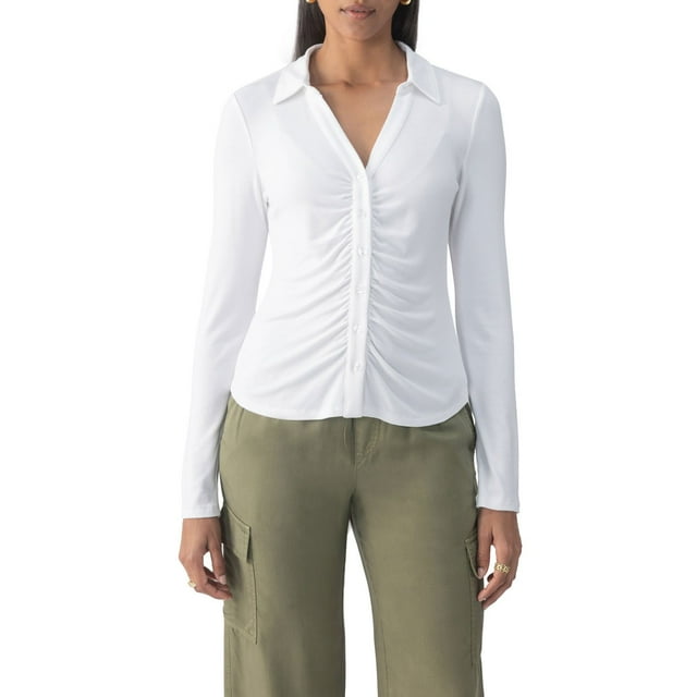 Social Standard by Sanctuary Women's Ruched Button-Up Top