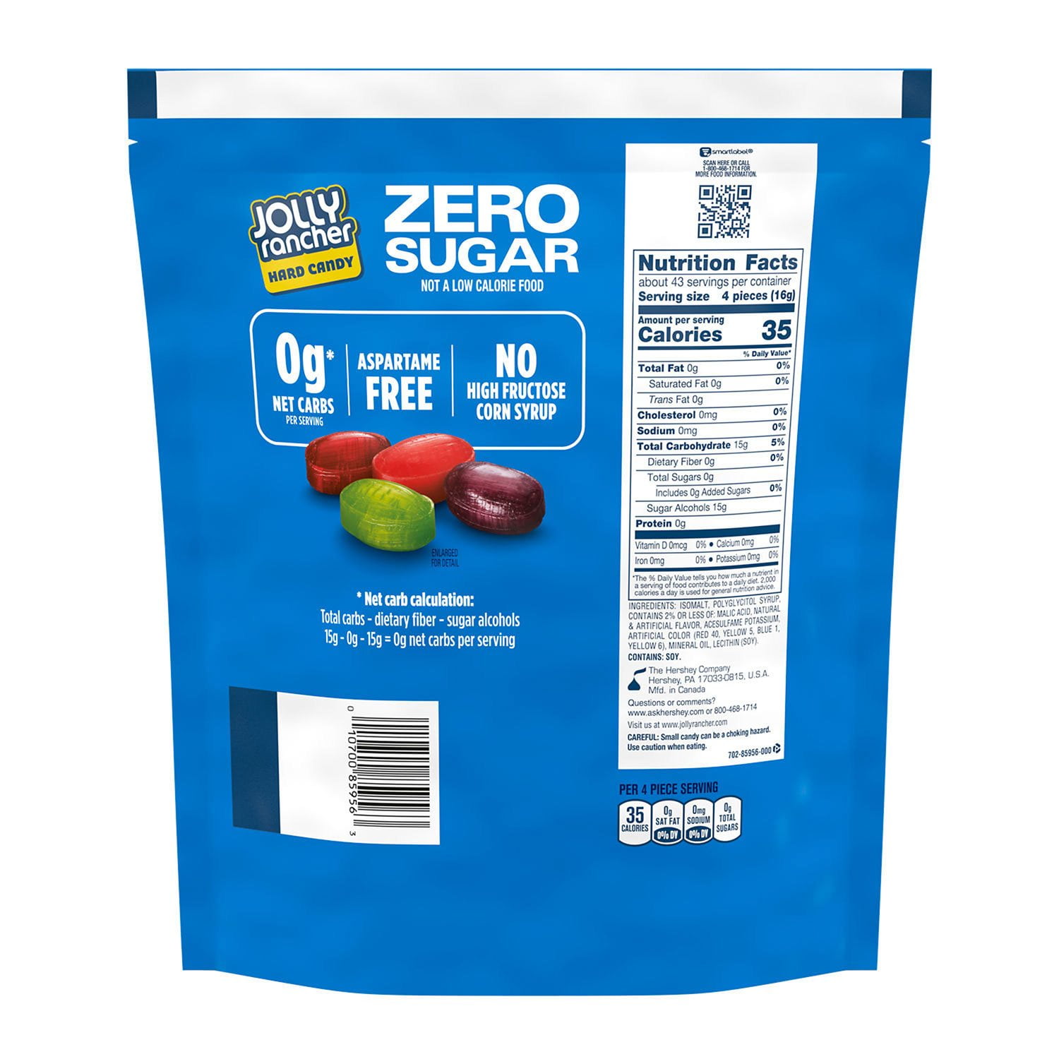 JOLLY RANCHER Zero Sugar Assorted Fruit Flavored Hard Candy, 24.4