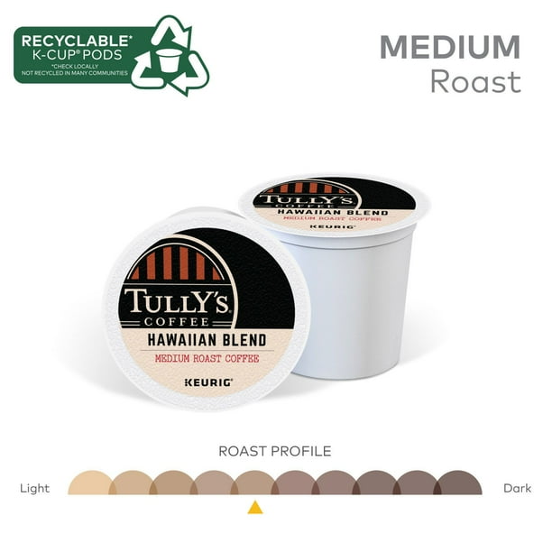 Tully's Coffee Medium Roast K-Cup Pods, Hawaiian Blend, 80 ct