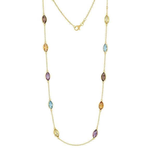 Multi-Gemstone Marquise Cut Station Necklace in 14K Gold