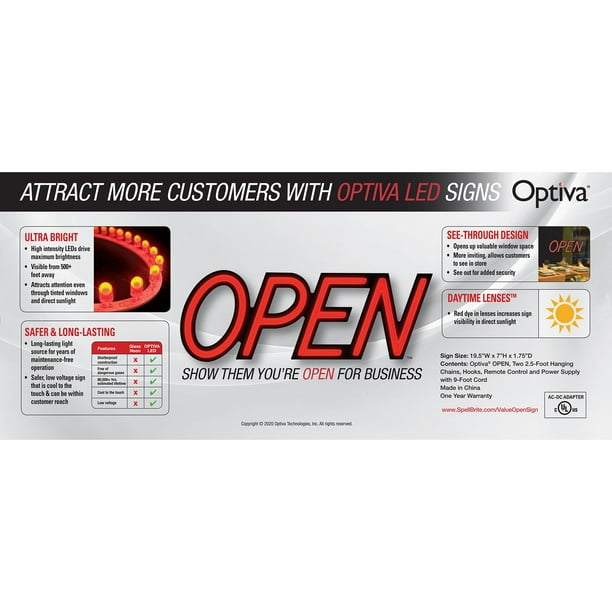 Win　サイン　ULTlMUNE brightwin Optiva Ultra Bright LED Open Sign with Remote Control, 19.5