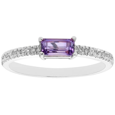 Baguette Cut Gemstone and 0.10 CT. T.W. Diamond Ring in 14K Gold