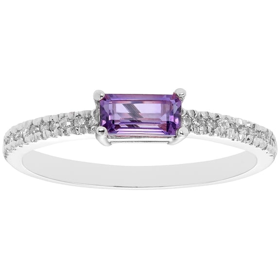 Baguette Cut Gemstone and 0.10 CT. T.W. Diamond Ring in 14K Gold
