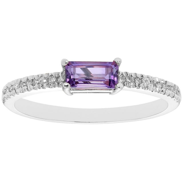 Baguette Cut Gemstone and 0.10 CT. T.W. Diamond Ring in 14K Gold