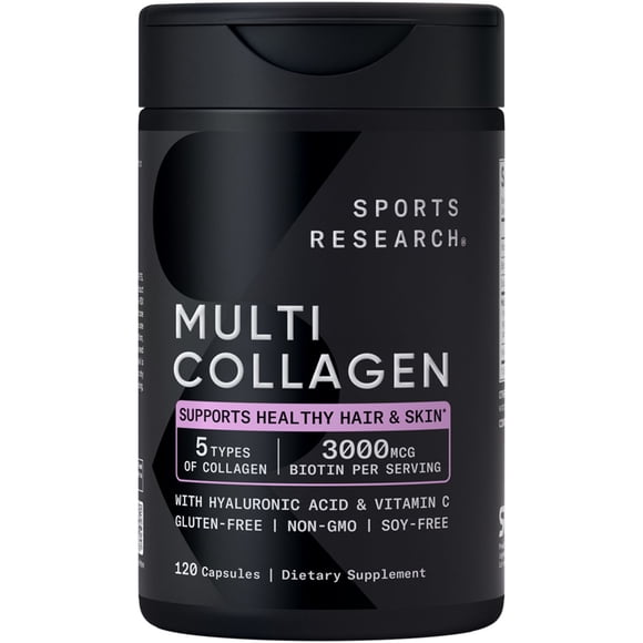 Sports Research Multi Collagen Complex + Biotin 3000mcg Supplement, 120 ct