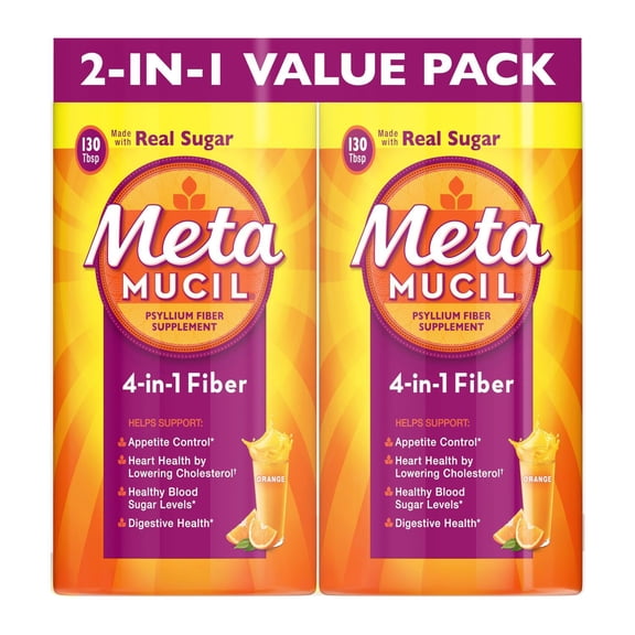 Metamucil Psyllium 4in1 Fiber Supplement Powder, Orange, 55 oz., 2 pk.