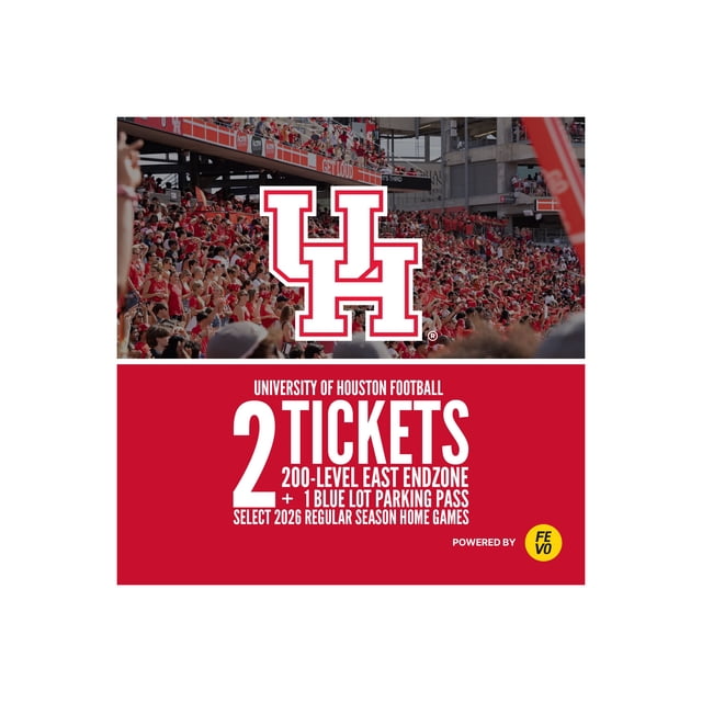 NCAAF University of Houston Football, Two (2) 200-Level East Endzone Tickets + 1 Blue Parking Pass eVoucher