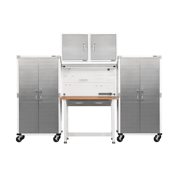 Seville Classics UltraHD 5-Piece Steel Garage Cabinet Storage Set With Pegboard Workbench, 10' Wide