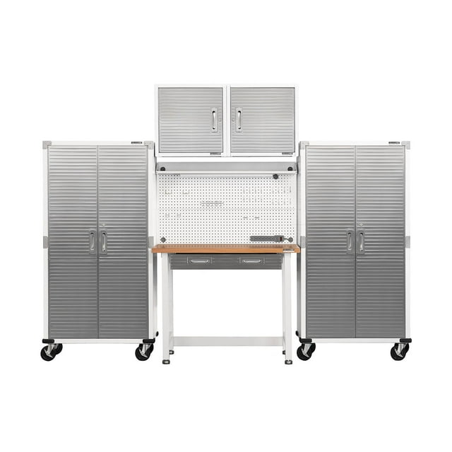Seville Classics UltraHD 5-Piece Steel Garage Cabinet Storage Set With Pegboard Workbench, 10' Wide