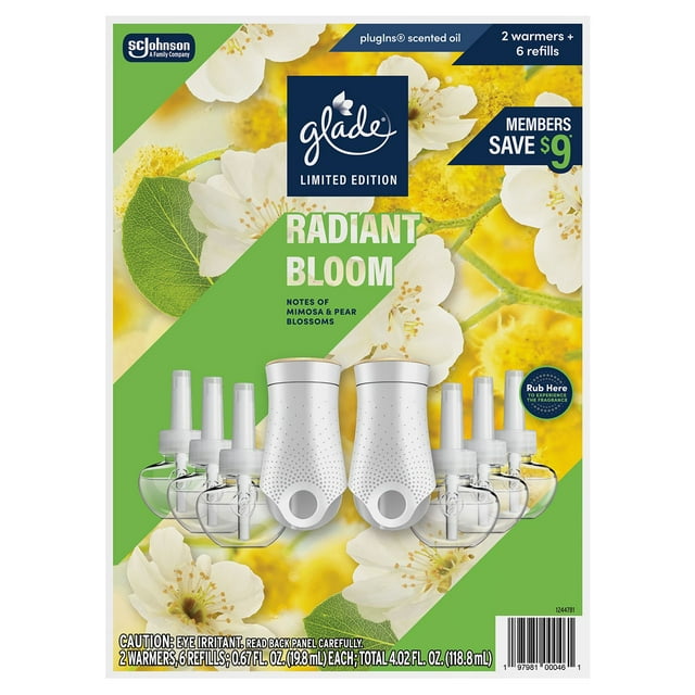 Glade PlugIns Scented Oil, Radiant Bloom, 2 Warmers + 6 Refills