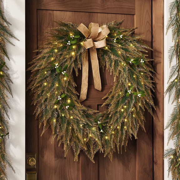 Member's Mark 32" Pre-Lit Cypress Wreath with Gold Shimmer