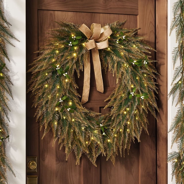Member's Mark 32" Pre-Lit Cypress Wreath with Gold Shimmer
