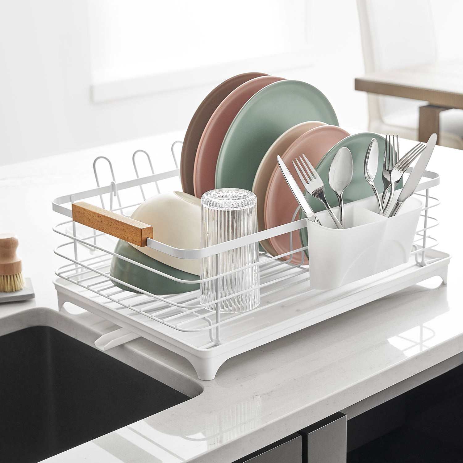 member's mark modern dish rack with utensil caddy and glassware holder