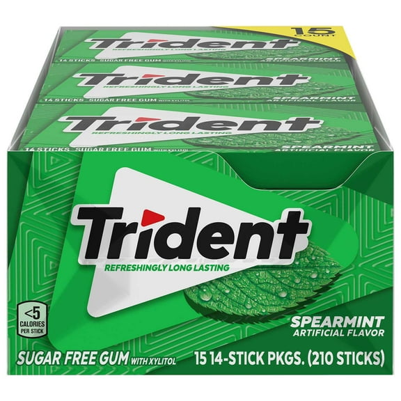 Trident Sugar-Free Chewing Gum, Spearmint, 14 pcs., 15 pk.