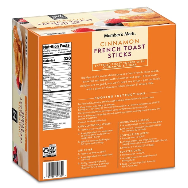 Member's Mark Cinnamon French Toast Sticks, Frozen, 48 oz