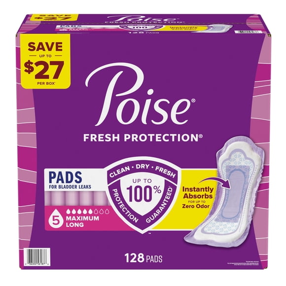 Poise Postpartum Incontinence Pads, 5 Drop Max Absorbency, 128 ct.