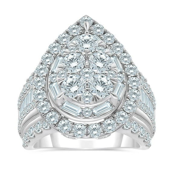 3.95 CT. T.W. Round Cut Halo Cluster Diamond Ring in 14K Gold