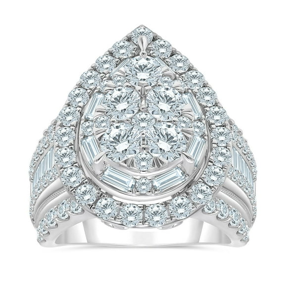 3.95 CT. T.W. Round Cut Halo Cluster Diamond Ring in 14K Gold