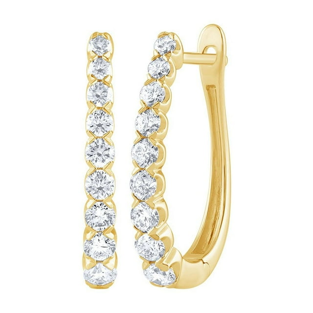 Round Cut Oval Shape Diamond Hoop Earrings in 14K Gold