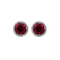 thumbnail image 2 of Round Cut Gemstone & 0.13 CT. TW Diamond Stud Halo Earrings in Sterling Silver, 2 of 5