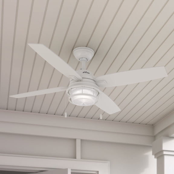 Hunter 52" Ocala Fresh White Outdoor Damp Rated Ceiling Fan with LED Light Kit and Pull Chain