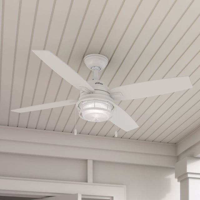 Hunter 52" Ocala Fresh White Outdoor Damp Rated Ceiling Fan with LED Light Kit and Pull Chain