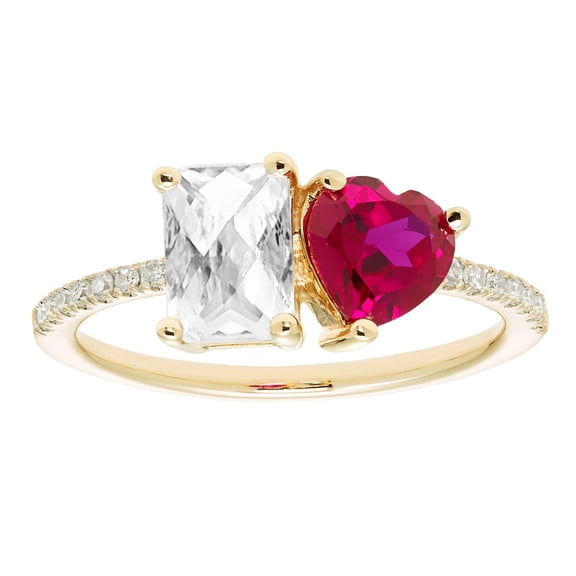 Lab Gemstone Two Stone Ring in 14K Gold