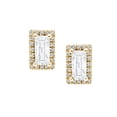 thumbnail image 2 of Baguette Cut Gemstone & 0.12 CT. TW Diamond Stud Halo Earrings in 14K Gold, 2 of 5