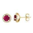thumbnail image 1 of Round Cut Gemstone & 0.28 CT. T.W. Halo Diamond Stud Earrings in 14K Gold, 1 of 4