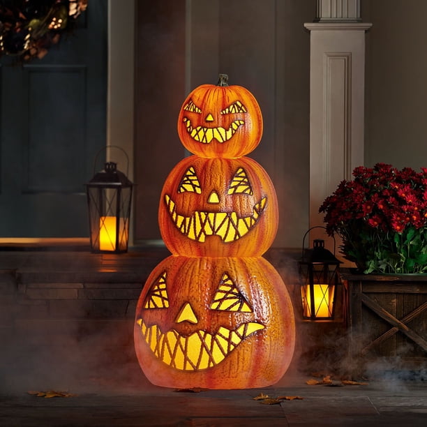 Member's Mark Pre-Lit Flickering Jack-O-Lanterns, Set of 3