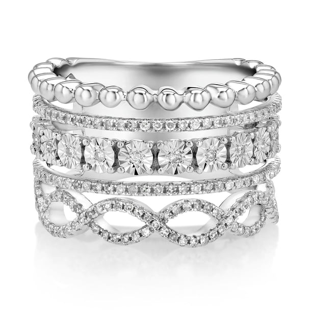 『TW RING SILVER』 925 Sterling Silver .38TW Diamond Stack Ring - Samsclub.com